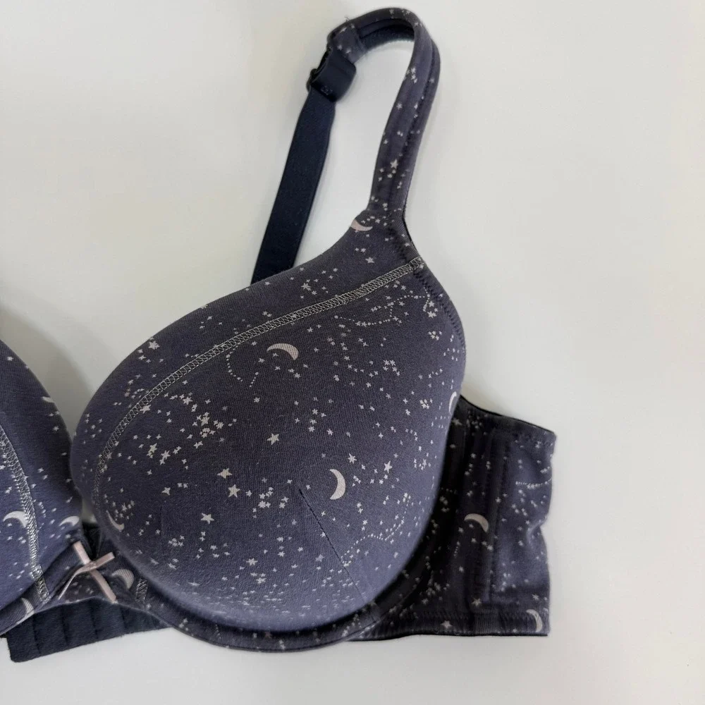 Cacique Celestial Print T Shirt Bra‎ 42C Moon Stars Full Coverage Lounge